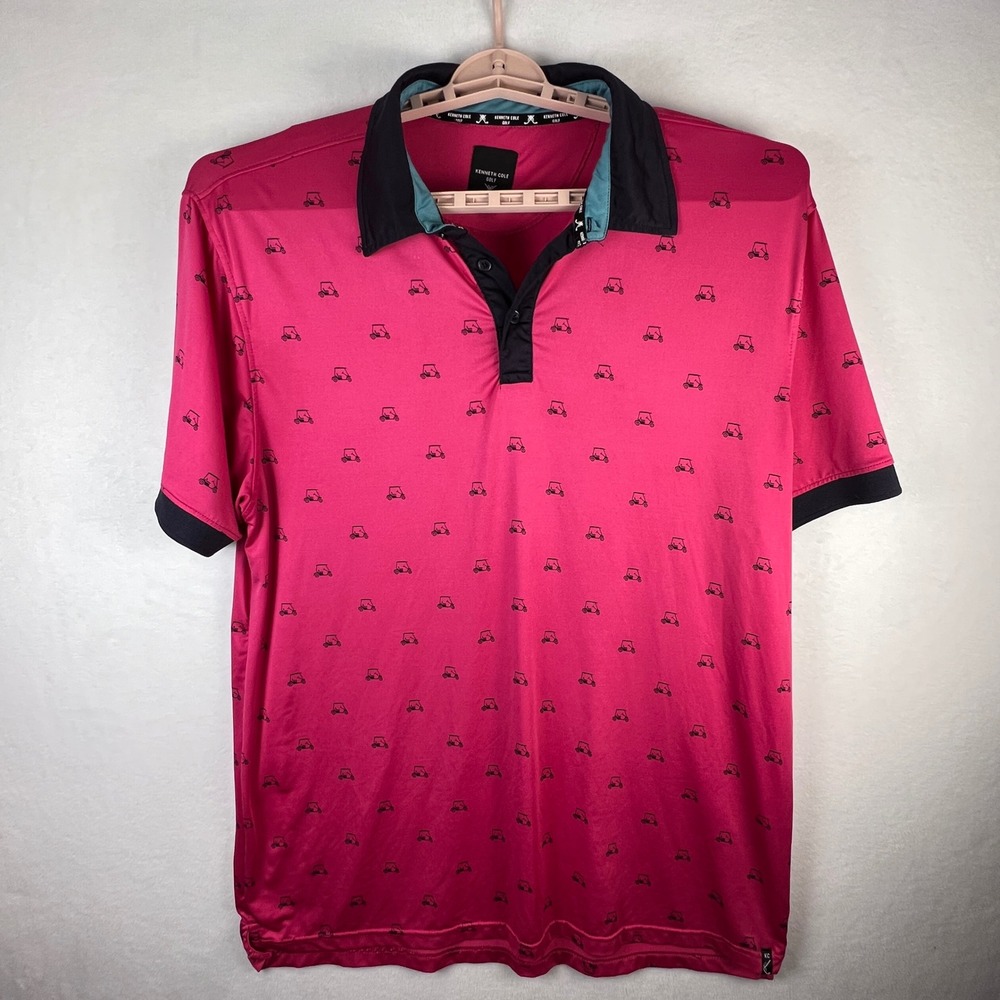 Kenneth Cole Golf Mens 1X Pink Golf Cart Print Performance Polo Golfcore‎